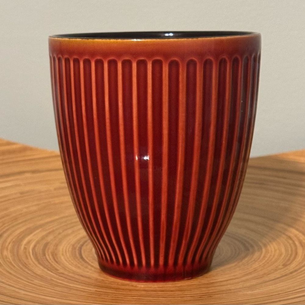 Orange Burnt Red Ceramic Ribbed Textured Mug EUC - Picture 4 of 7